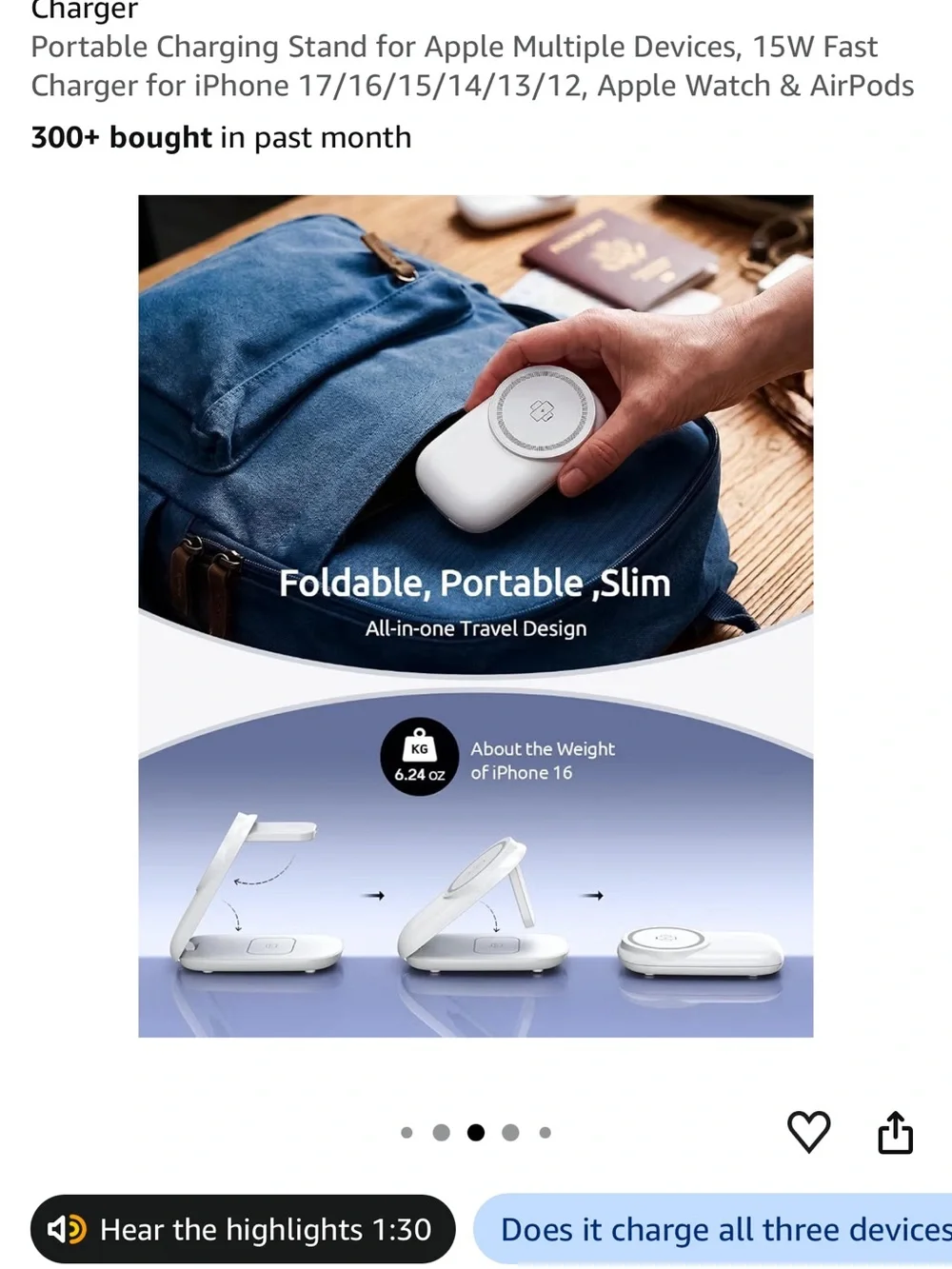 NEW Vexirum 3-in-1 Foldable Magnetic Wireless Charging Station White